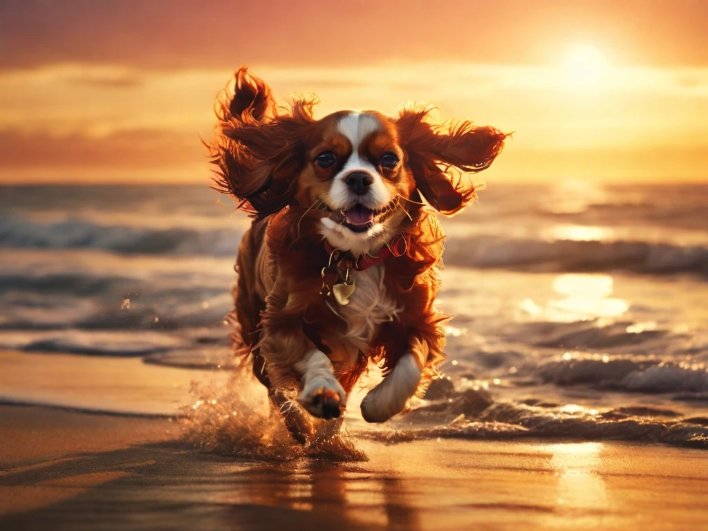 Cavalier King Charles Spaniel corriendo en la playa
