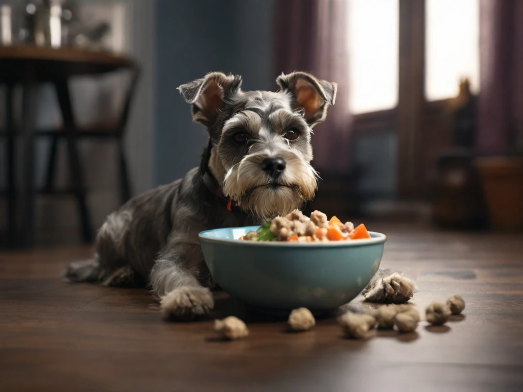 Schnauzer miniatura comiendo